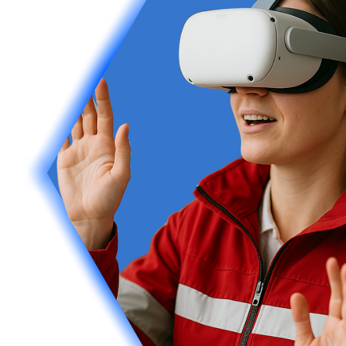 Weibliche Einsatzkraft mit VR-Brille